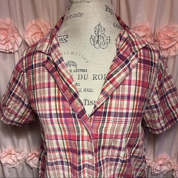 Gloria Vanderbilt Plaid Button Down Short Sleeve Shirt - Picture 2 of 7
